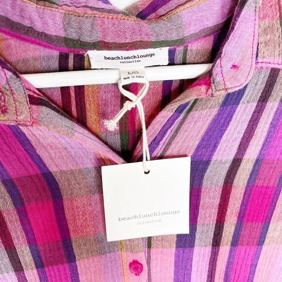 BEACHLUNCHLOUNGE Pink Plaid Button Down Top - Picture 5 of 9